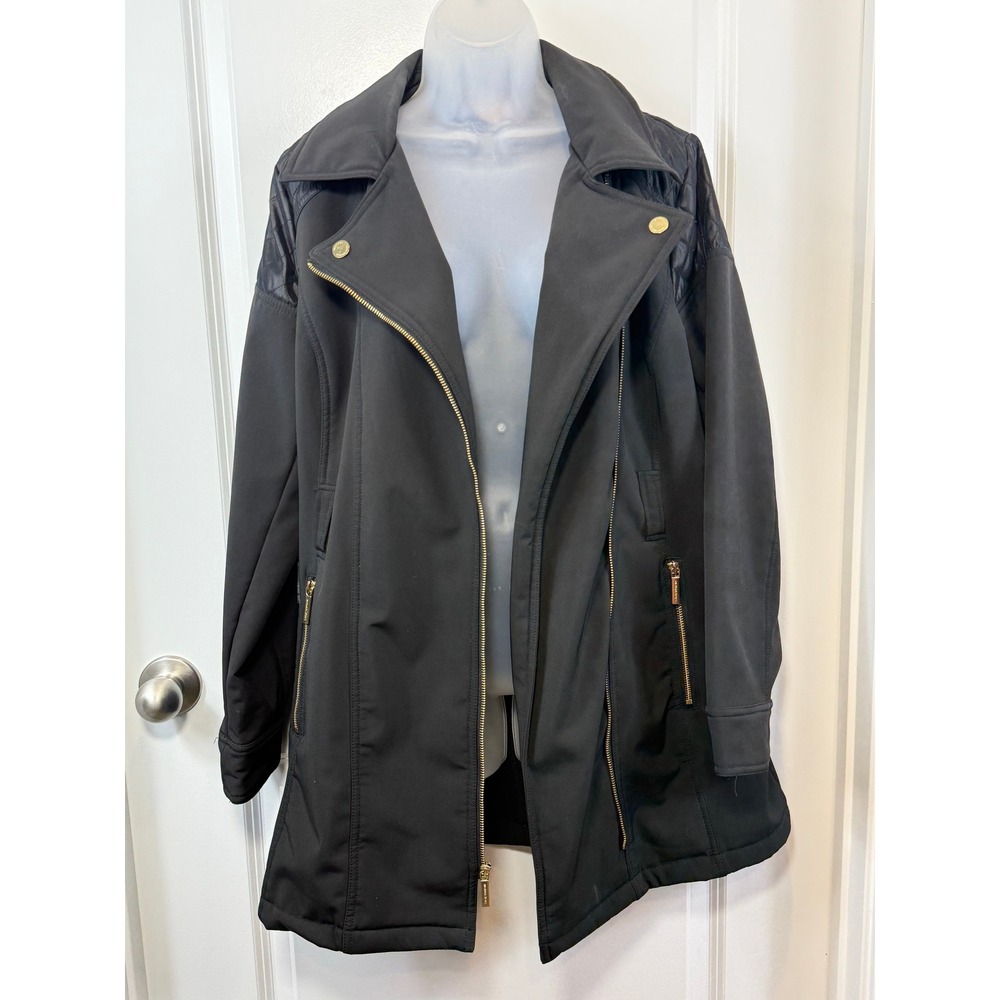 Michael Kors Womens Black Softshell Moto Jacket Quilted Large Designer Fall Chic